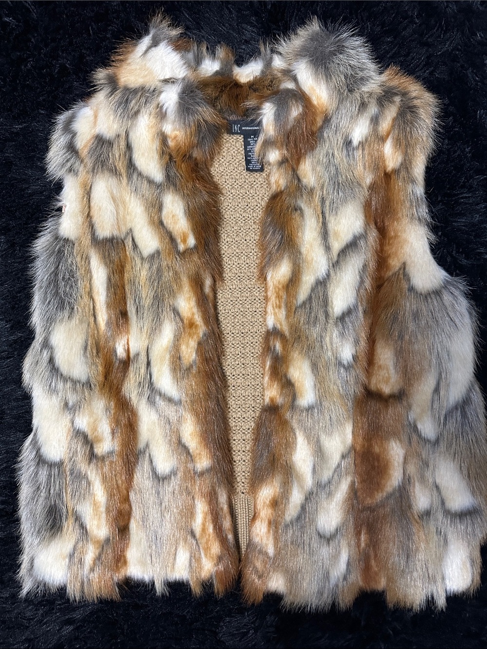 INC International Concepts Faux Fur Vest - Brown and Cream Tone